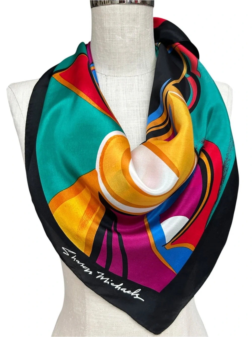 Sharon Michaels Abstract Silk Scarf Square Multicolor Art Print 80s 90s Style